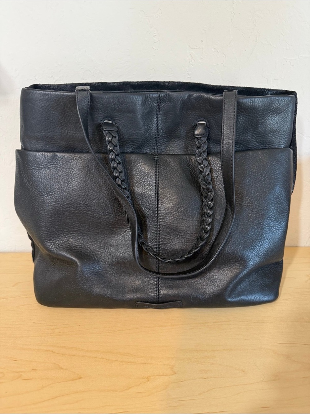 Lucky Brand Black Geniune Leather Tote Large Shoulder Bag Purse